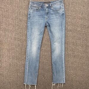 Blue Diamond Womens Straight Leg Jeans Medium Wash Frayed Hem‎ Rhinestone Button